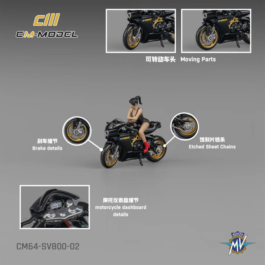 MV Agusta Superveloce 800 Motorcycle Black and Gold with Figure 1/64 Diecast Model by CM Model Automotive