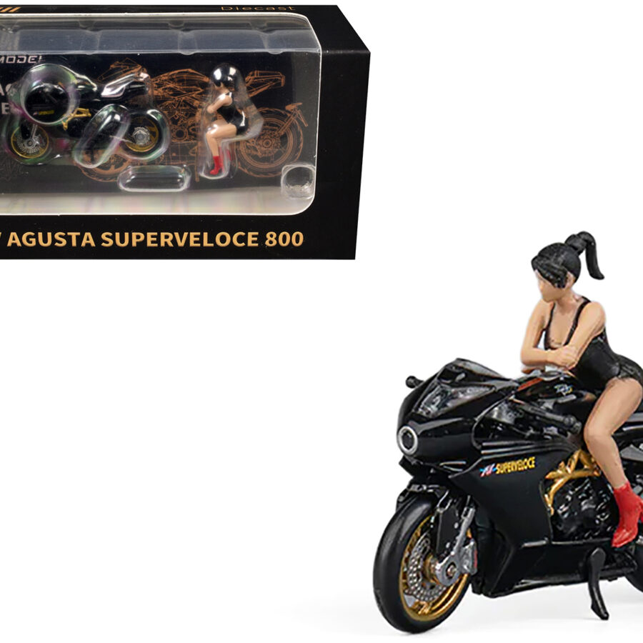 MV Agusta Superveloce 800 Motorcycle Black and Gold with Figure 1/64 Diecast Model by CM Model from the Sports Car Racing Model Cars store collection.