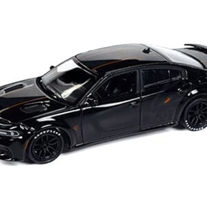 2021 Dodge Charger SRT Hellcat Black with Graphics and Orange Stripes Limited Edition to 4800 pieces Worldwide 1/64 Diecast Model Car by Auto World from the Sports Car Racing Collectibles store collection.