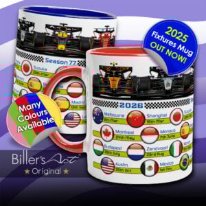 2026 Formula 1 Calendar Country Flag Mugs - All F1 Races Williams Martini Racing by Billeresque