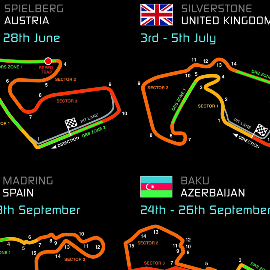 Formula 1 2026 Season Info Calendar Poster on Black or White Landscape Abu Dhabi GP - Yas Marina Track Art
