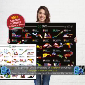 Formula 1 2026 Season Circuit and Country Flag Landscape Wall Calendar F1 poster from the Max Verstappen store collection.