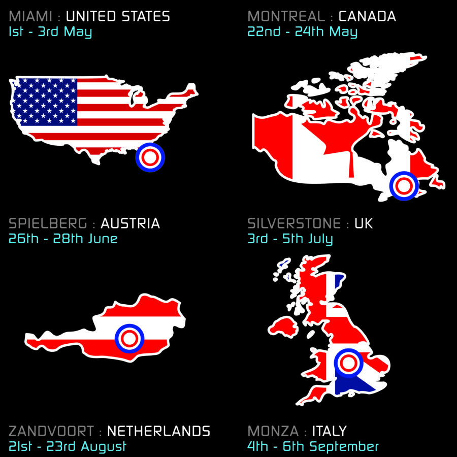 Formula 1 2026 Detailed Season Fixtures Portrait Calendar with Countries Flags Abu Dhabi GP - Yas Marina Track Art