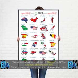 Formula 1 2026 Detailed Season Fixtures Portrait Calendar with Countries Flags from the Max Verstappen store collection.
