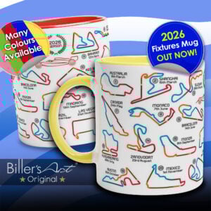 2026 Formula 1 Calendar Mugs - F1 2026 Season Fixture Mugs - All F1 Races Max Verstappen by Billeresque