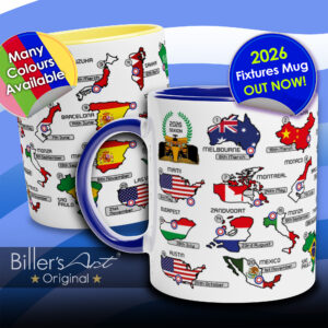 2026 Formula 1 Calendar Mugs - Countries and Flags - All F1 Races Fernando Alonso by Billeresque