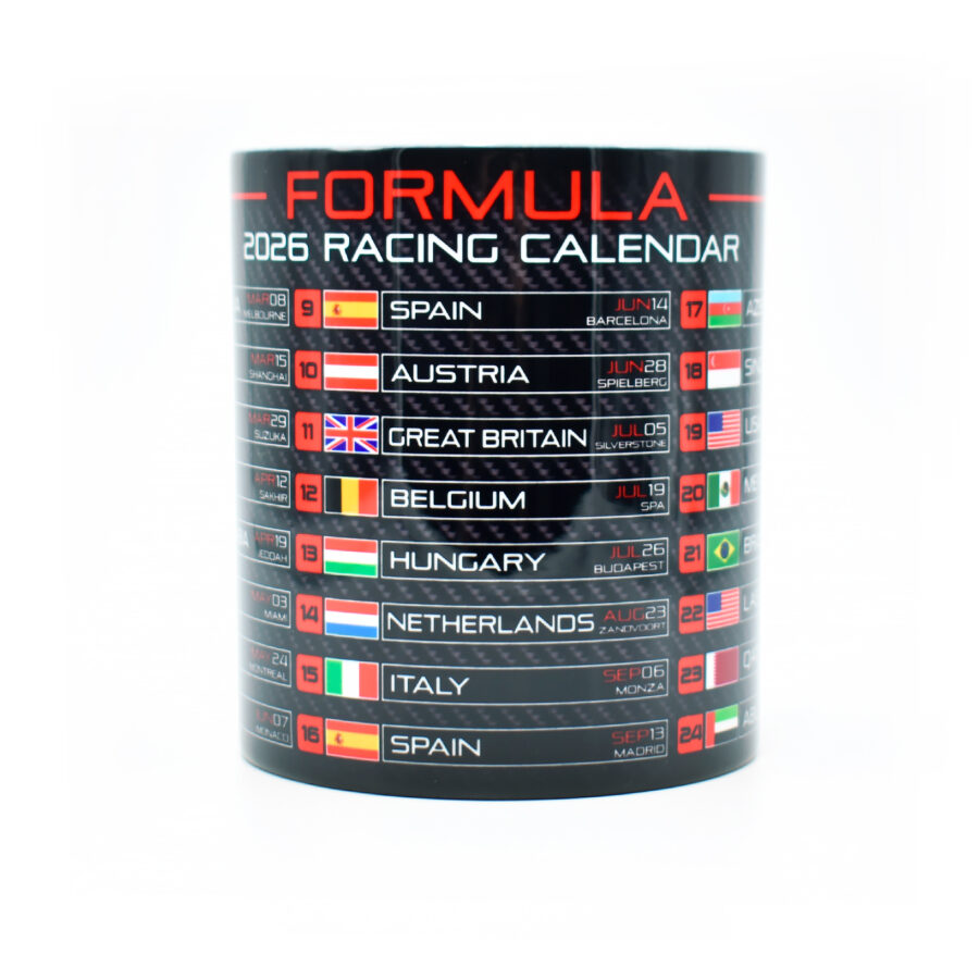 Formula 2026 Racing Calendar Mug - Red Edition - GP Race Dates & Circuits - Hamilton - Norris - Coffee Cup - Motorsport Fan Gifts F1 Accessories