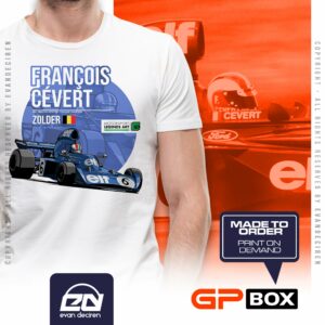 François Cevert Zolder 1973 T-Shirt | Vintage F1 Racing Tee | Classic Formula 1 Motorsport Legends Shirt from the Vintage Cars store collection.