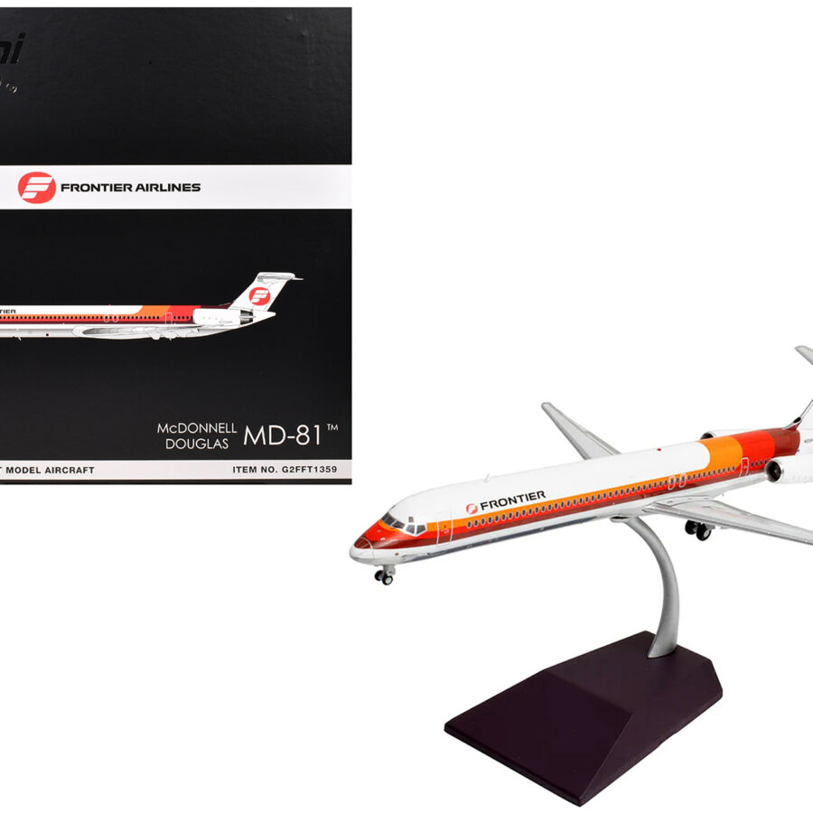 McDonnell Douglas MD-81 Commercial Aircraft "Frontier Airlines" (N859HA) White with Red and Orange Stripes "Gemini 200" Series 1/200 Diecast Model Airplane by GeminiJets from the Sports Car Racing Model Cars store collection.