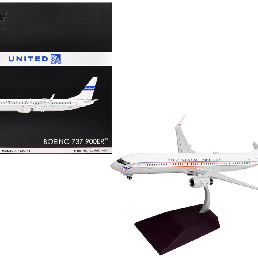 Boeing 737-900ER Commercial Aircraft "Continental Airlines - United Airlines" (N75435) White with Red and Blue Stripes "Gemini 200" Series 1/200 Diecast Model Airplane by GeminiJets Automotive
