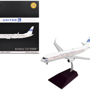 Boeing 737-900ER Commercial Aircraft with Flaps Down "Continental Airlines - United Airlines" (N75435) White with Red and Blue Stripes "Gemini 200" Series 1/200 Diecast Model Airplane by GeminiJets from the Sports Car Racing Model Cars store collection.