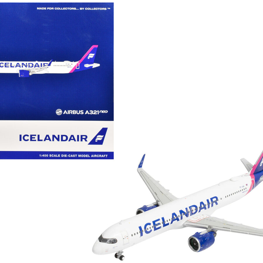 Airbus A321neo Commercial Aircraft "Icelandair" (TF-IAA) White with Blue and Pink Tail 1/400 Diecast Model Airplane by GeminiJets Automotive
