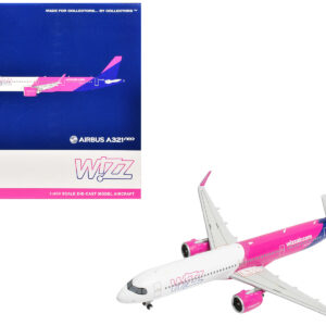 Airbus A321neo Commercial Aircraft "Wizz Air UK" (G-WUNB) White and Pink with Purple Tail 1/400 Diecast Model Airplane by GeminiJets  by Diecast Mania