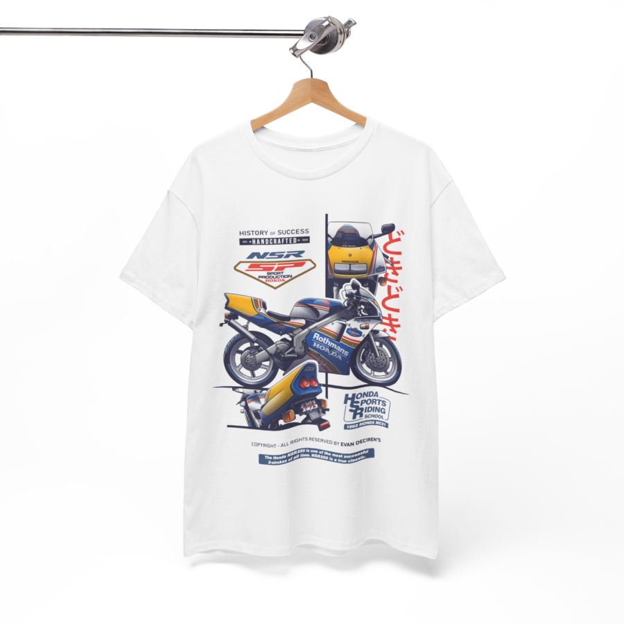 Honda NSR250SP T-Shirt | 1992 MC21 Rothmans Racing Vintage Motorcycle Tee from the Sports Car Racing Clothing store collection.