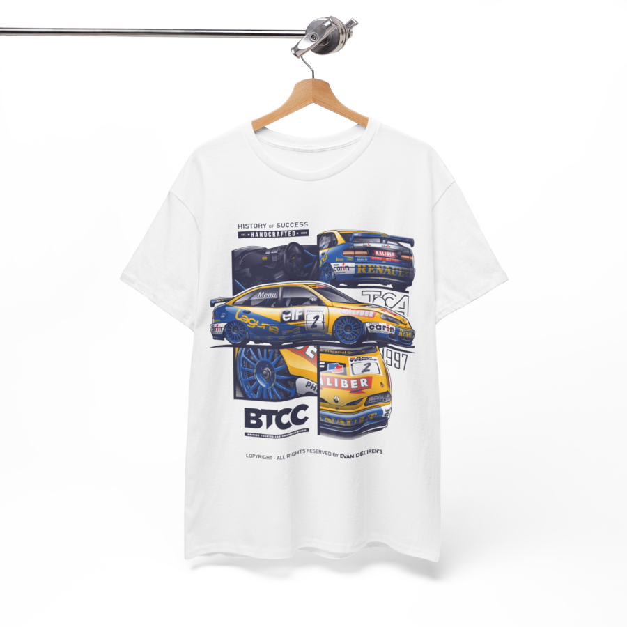 Alain Menu 1997 BTCC Renault Laguna T-Shirt | Retro Touring Car Racing Shirt | Classic Motorsport Tee from the Official Motorsport Merchandise store collection.