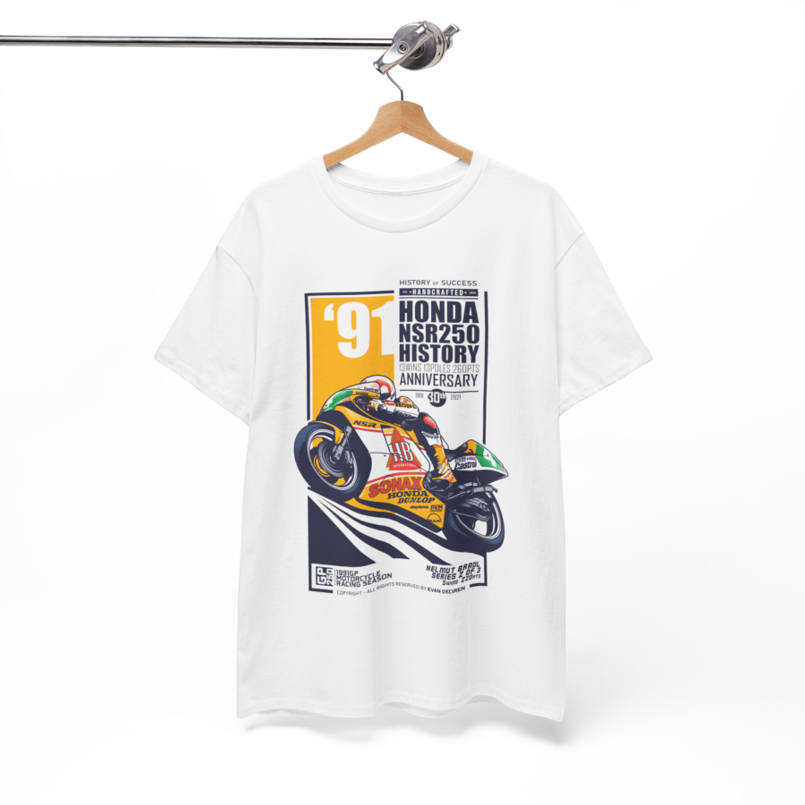 Helmut Bradl 1991 NSR250 T-Shirt | MotoGP Legend Tee | Retro Racing Vintage Motorcycle Shirt from the MotoGP Memorabilia store collection.