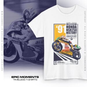 Helmut Bradl 1991 NSR250 T-Shirt | MotoGP Legend Tee | Retro Racing Vintage Motorcycle Shirt from the Sports Car Racing Race Suits store collection.