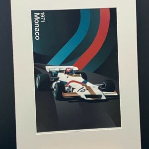 Jo Siffert, Monaco 1971, Yardley BRM GP A4 mounted print from the F1 Jackets store collection.