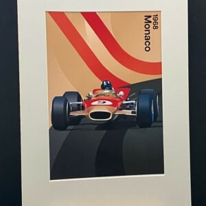 Graham Hill, Lotus, 1968 Monaco GP A4 mounted print from the F1 Jackets store collection.