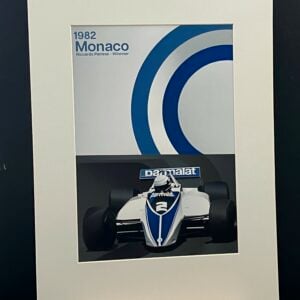 Monaco 1982, Riccardo Patrese, Brabham A4 mounted print from the F1 Jackets store collection.