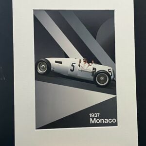 Auto Union, 1937 Monaco Grand Prix poster A4 mounted print from the F1 Jackets store collection.