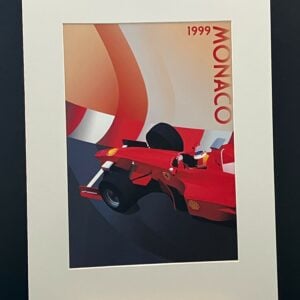 Michael Schumacher, Monaco 1999 Ferrari poster A4 mounted print from the F1 Jackets store collection.