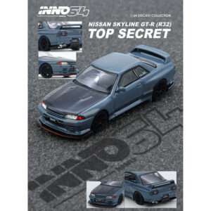 Nissan Skyline "Top Secret" GT-R (R32) RHD (Right Hand Drive) Stealth Gray with Carbon Hood 1/64 Diecast Model Car by Inno Models Sports Car Racing Gifts by Diecast Mania