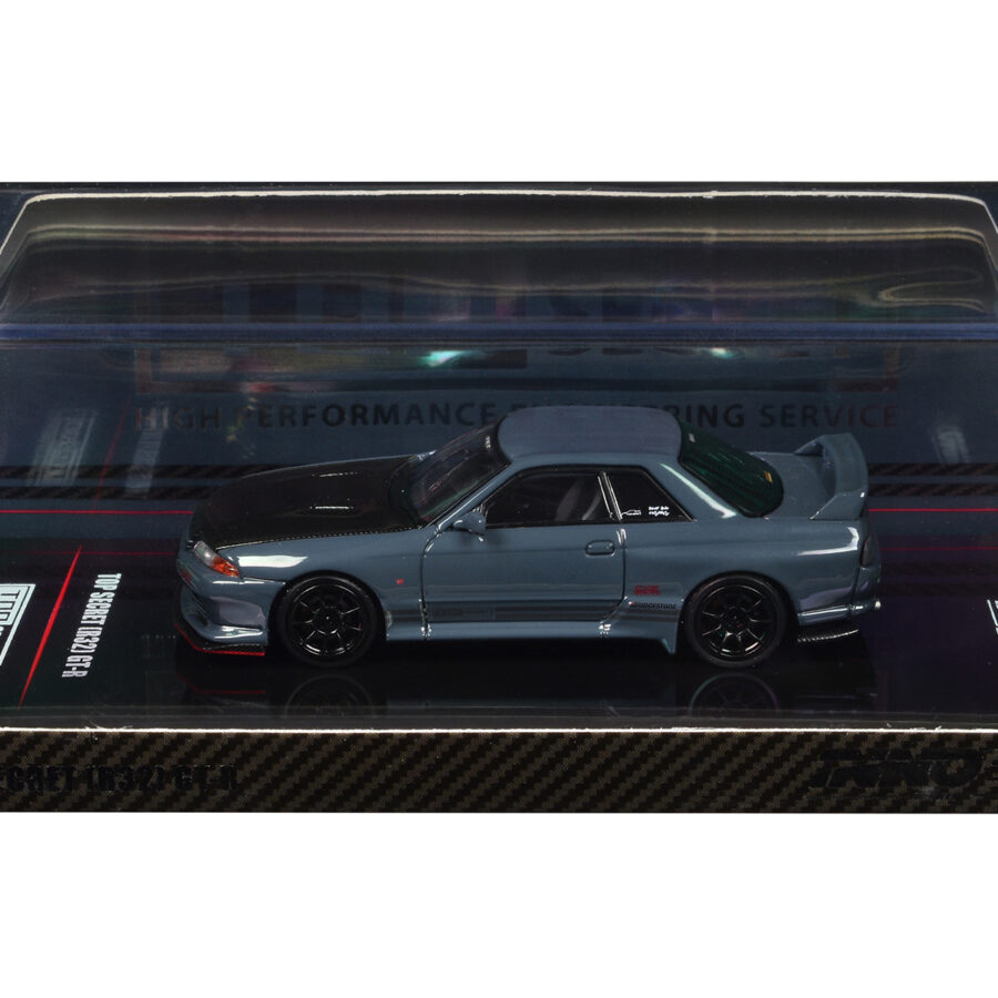 Nissan Skyline "Top Secret" GT-R (R32) RHD (Right Hand Drive) Stealth Gray with Carbon Hood 1/64 Diecast Model Car by Inno Models Automotive