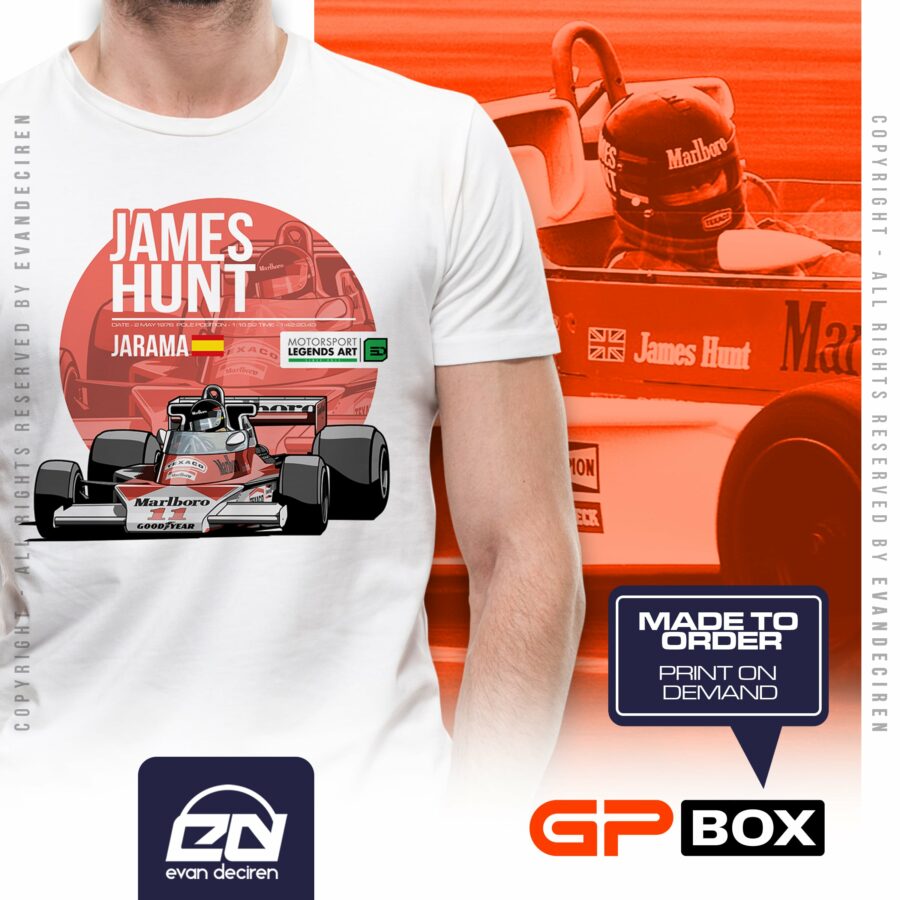 James Hunt 1976 Jarama Grand Prix T-Shirt | Formula One Legend Tee F1 Jackets