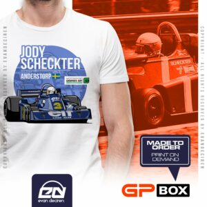 Jody Scheckter 1976 Anderstorp T-Shirt | Formula 1 Legend Tee | Vintage Formula 1 Racing Tee from the F1 Jackets store collection.