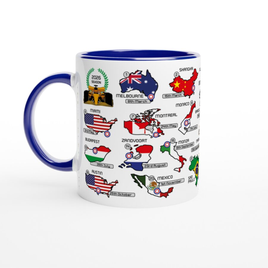2026 Formula 1 Calendar Mugs - Countries and Flags - All F1 Races Alpine F1 Team