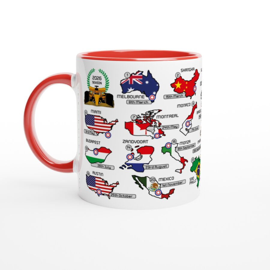 2026 Formula 1 Calendar Mugs - Countries and Flags - All F1 Races Alpine F1 Team