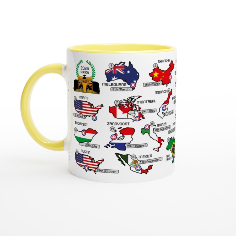2026 Formula 1 Calendar Mugs - Countries and Flags - All F1 Races Alpine F1 Team