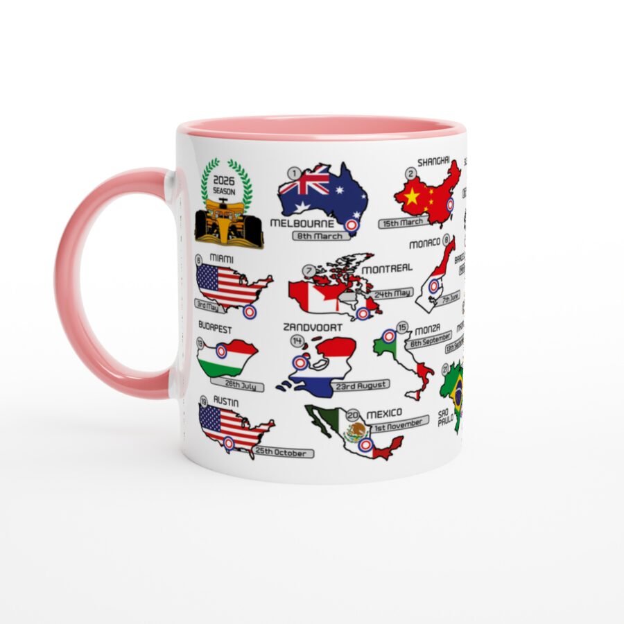 2026 Formula 1 Calendar Mugs - Countries and Flags - All F1 Races Alpine F1 Team