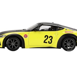 Nissan Z "LB-Nation Works" #23 Ikazuchi Yellow with Black Hood and Top Limited Edition 1/64 Diecast Model Car by Mini GT from the Sports Car Racing Collectibles store collection.