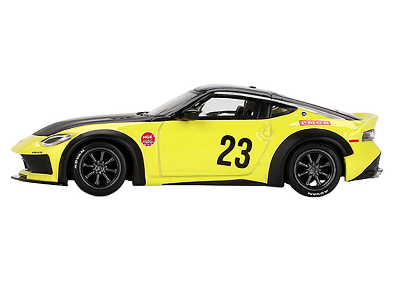 Nissan Z "LB-Nation Works" #23 Ikazuchi Yellow with Black Hood and Top Limited Edition 1/64 Diecast Model Car by Mini GT from the Sports Car Racing Model Cars store collection.