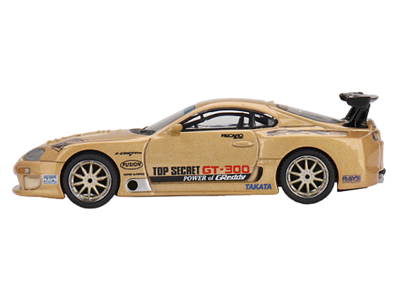 Toyota Supra (A80) "Top Secret GT-300" RHD (Right Hand Drive) Gold Metallic with Graphics Limited Edition 1/64 Diecast Model Car by Mini GT Sports Car Racing Model Cars