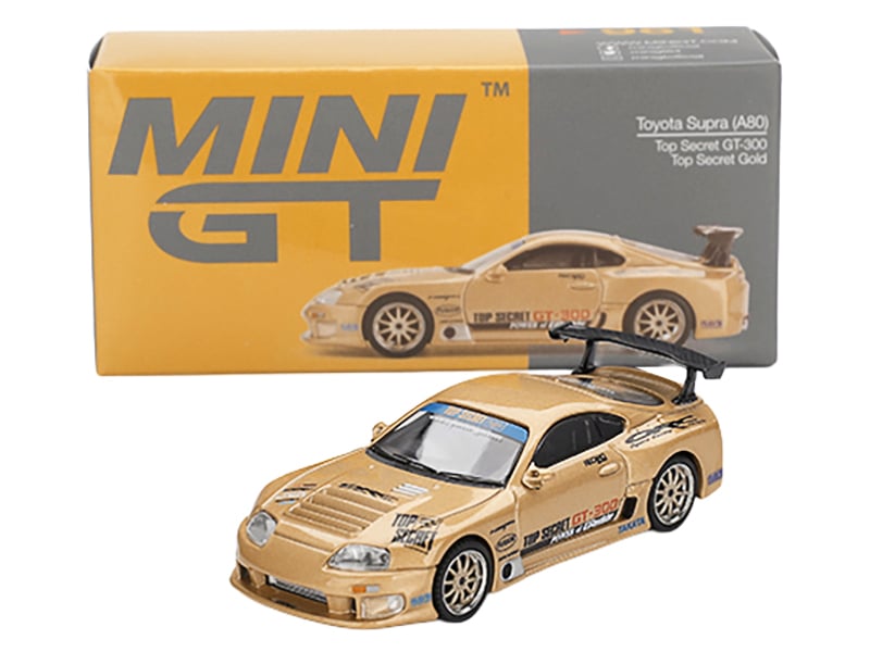 Toyota Supra (A80) "Top Secret GT-300" RHD (Right Hand Drive) Gold Metallic with Graphics Limited Edition 1/64 Diecast Model Car by Mini GT Sports Car Racing Model Cars