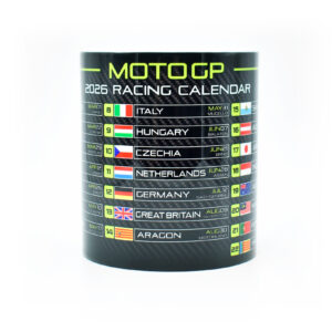 Moto 2026 GP Racing Calendar Mug - Neon Green - Track Circuits - Motorbike Championship Schedule Coffee Cup - Motorsport Fan Gift from the MotoGP Gifts store collection.