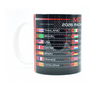 Moto 2026 GP Racing Calendar Mug - Red Edition - Track Circuits - Motorbike Championship Schedule Coffee Cup - Motorsport Fan Gift from the MotoGP Gifts store collection.