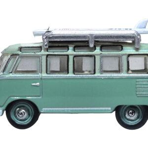 Volkswagen T1 Samba Bus RHD (Right Hand Drive) Green Two-Tone with Surfboards on Roof Rack 1/148 (N) Scale Diecast Model Car by Oxford Diecast from the Sports Car Racing Gifts store collection.