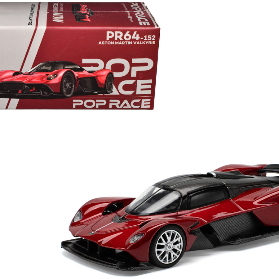 Aston Martin Valkyrie Supernova Red Metallic with Carbon Top 1/64 Diecast Model Car by Pop Race Automotive