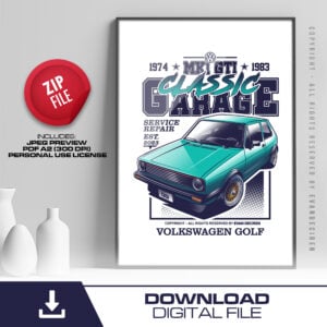 Volkswagen Golf MK1 GTI Poster | Classic Garage 1983 Car Wall Art | Retro VW Print Digital Download from the Volkswagen store collection.