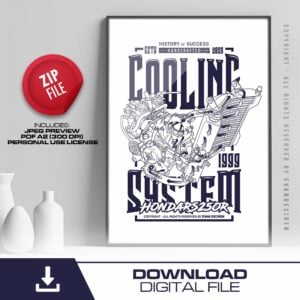 Honda RS250R Cooling System Poster | Digital Download Wall Art | Motorcycle Engine Technical Illustration Print from the Vintage Motorcycle store collection.
