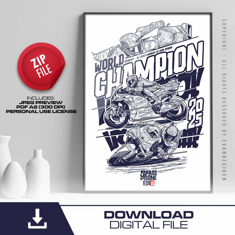 Marc Marquez 2025 World Champion Poster | MotoGP Digital Download Wall Art | Legend Poster Ducati MotoGP Team