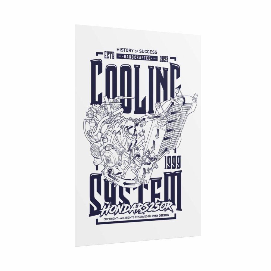 Honda RS250R Cooling System Poster | Digital Download Wall Art | Motorcycle Engine Technical Illustration Print from the Sports Car Racing Art store collection.