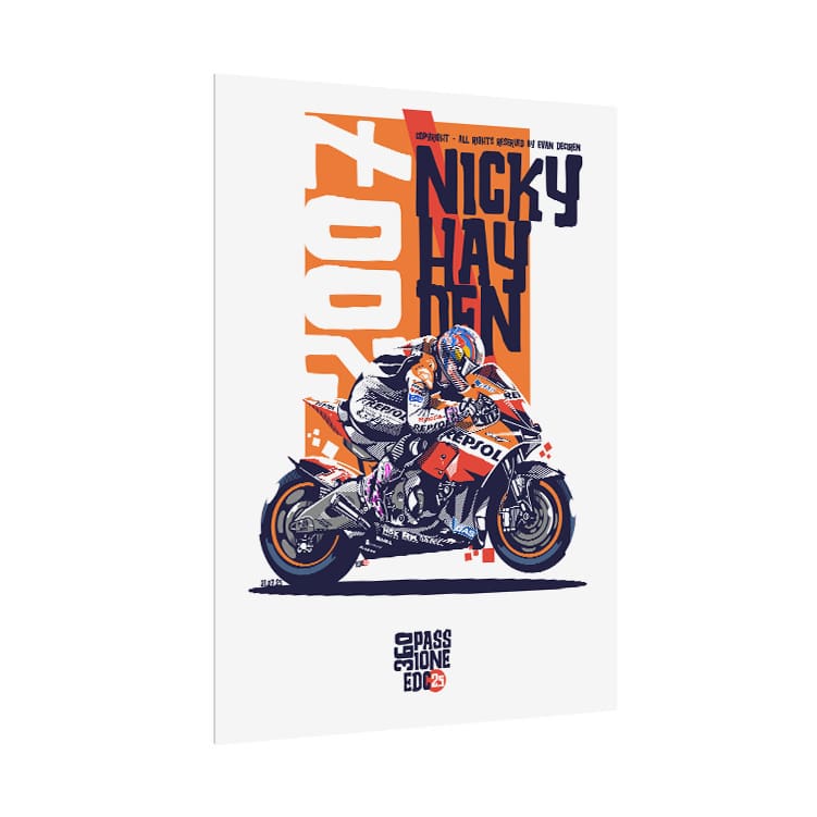 Nicky Hayden Poster MotoGP 2007 | MotoGP Legend Racing Tee | Repsol Honda Legend | Racing Wall Art | Motorcycle Gift for Fans Ducati MotoGP Team