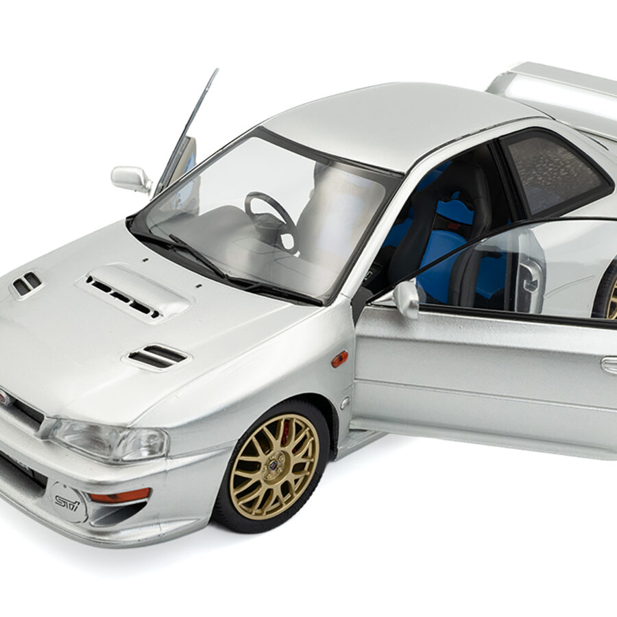1998 Subaru Impreza 22B RHD (Right Hand Drive) Silver Metallic with Gold Wheels 1/18 Diecast Model Car by Solido from the Sports Car Racing Collectibles store collection.