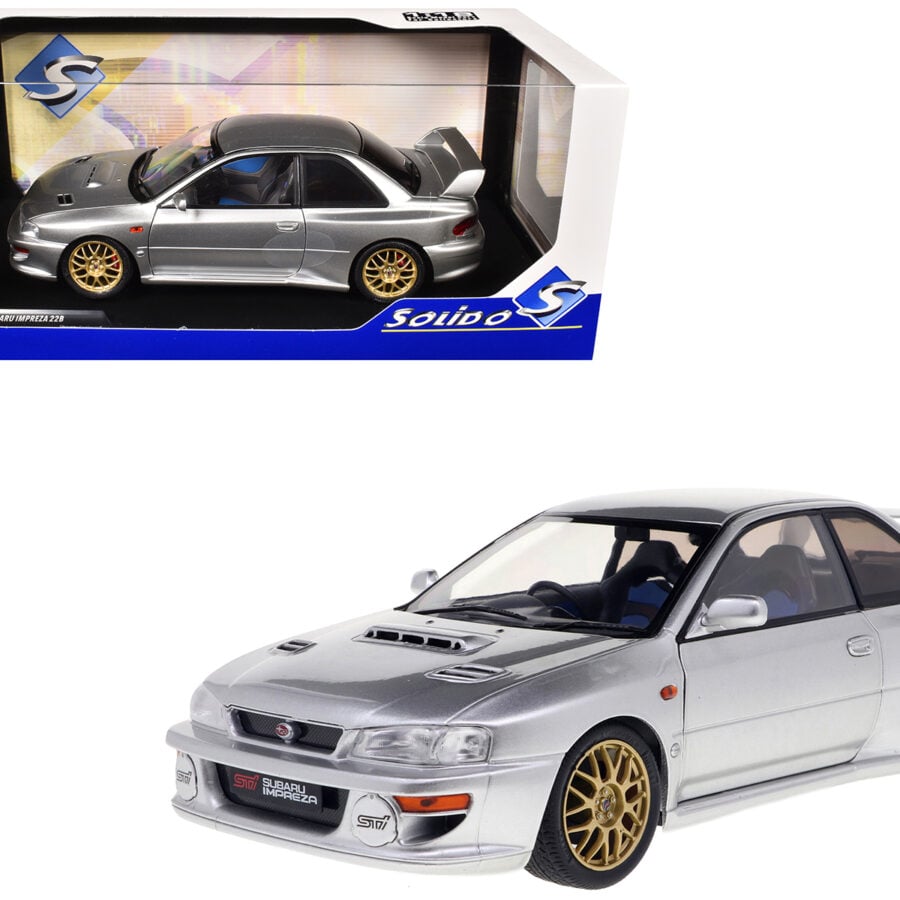 1998 Subaru Impreza 22B RHD (Right Hand Drive) Silver Metallic with Gold Wheels 1/18 Diecast Model Car by Solido from the Sports Car Racing Collectibles store collection.