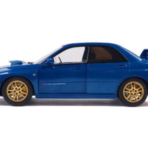2003 Subaru Impreza WRX STI RHD (Right Hand Drive) Sonic Blue Metallic with Gold Wheels 1/18 Diecast Model Car by Solido from the Sports Car Racing Collectibles store collection.